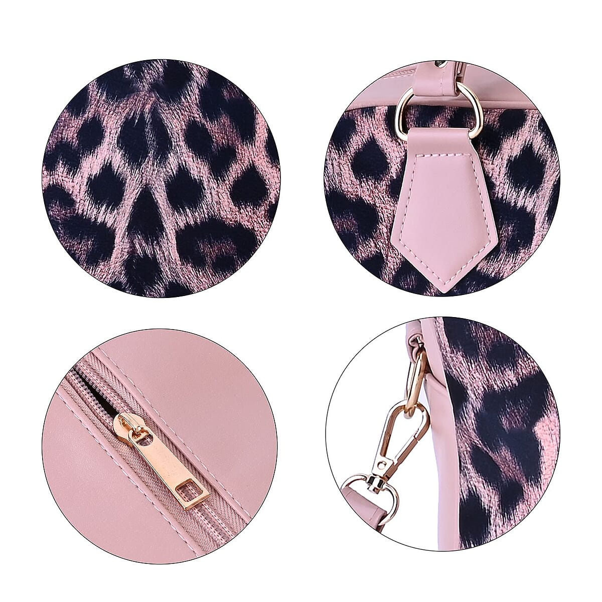Pink Leopard Skin Print Faux Leather Crossbody Bag with Detachable Shoulder Strap image number 5