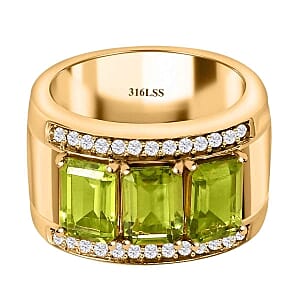 Peridot and White Zircon 3.64 ctw Ring in ION Plated YG Stainless Steel (Size 5.5)