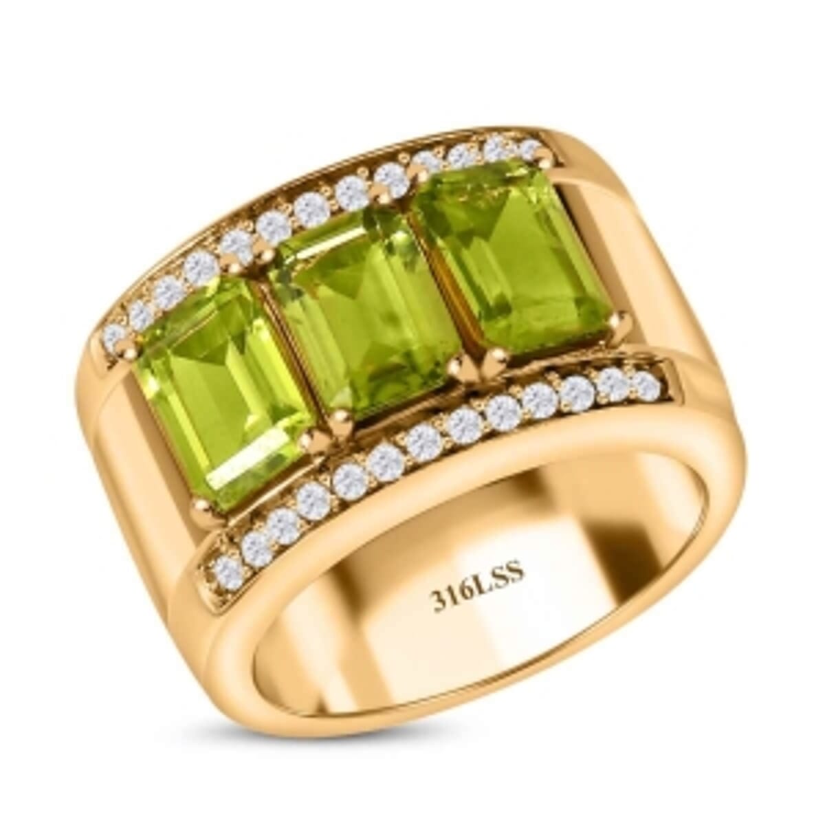 Peridot and White Zircon 3.64 ctw Ring in ION Plated YG Stainless Steel (Size 5.5) image number 3