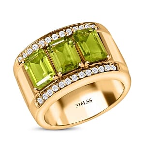 Peridot and White Zircon 3.64 ctw Ring in ION Plated YG Stainless Steel (Size 5.5)