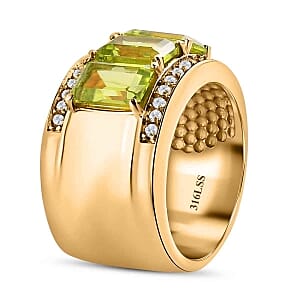 Peridot and White Zircon 3.64 ctw Ring in ION Plated YG Stainless Steel (Size 5.5)
