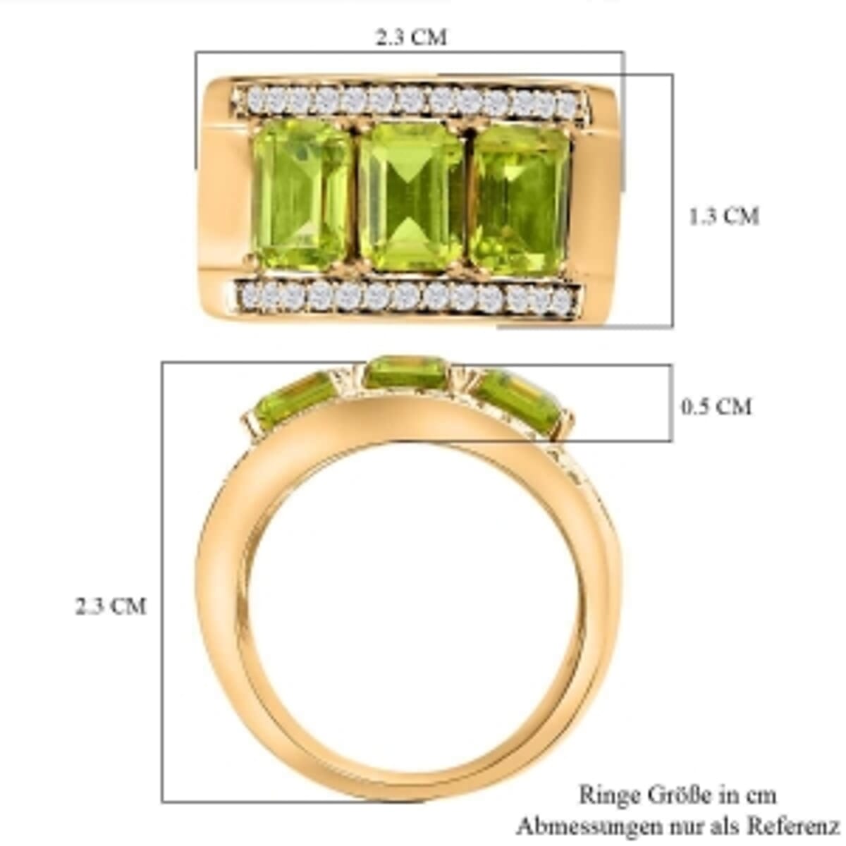 Peridot and White Zircon 3.64 ctw Ring in ION Plated YG Stainless Steel (Size 5.5) image number 6