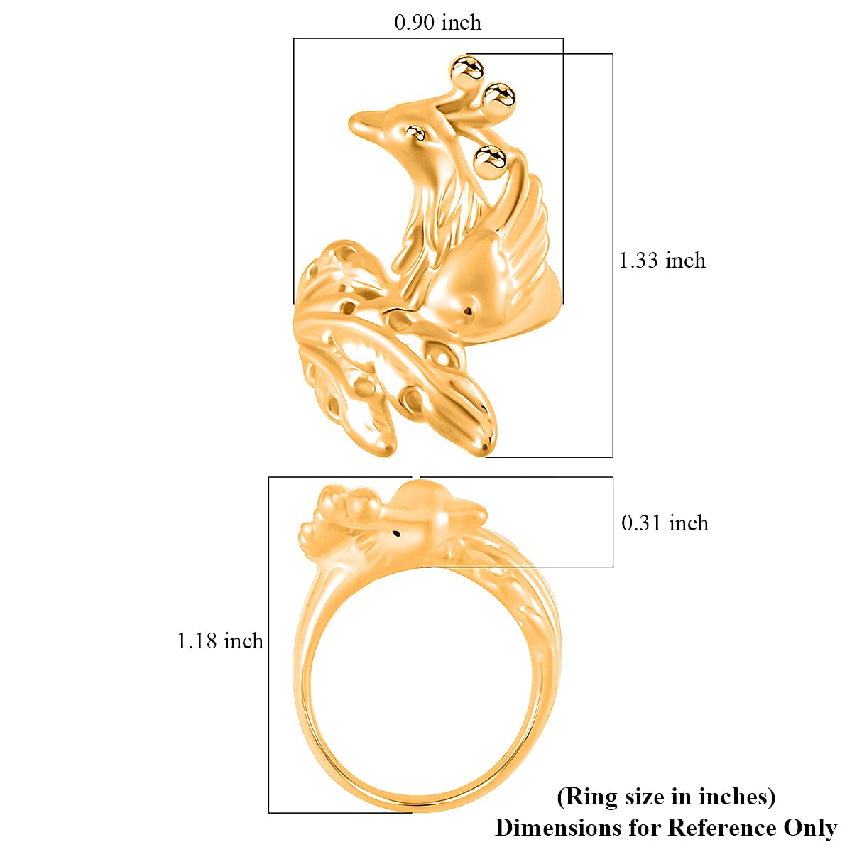 24K Yellow Gold Electroform Phoenix Ring (Size 10.0) 4.70 Grams