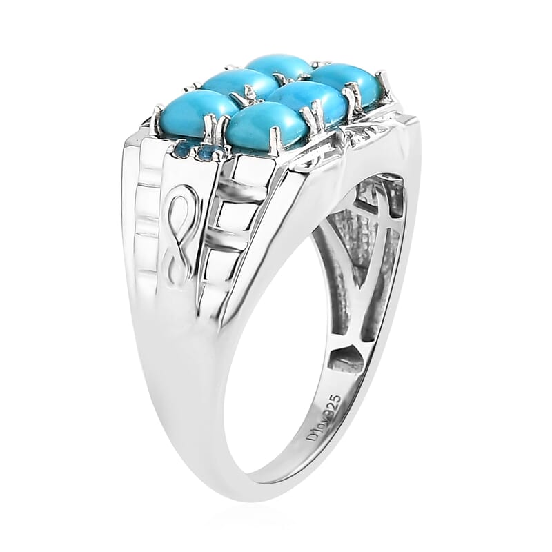 Premium Sleeping Beauty Turquoise and Multi Gemstone Men's Ring in Platinum Over Sterling Silver (Size 10.0) 2.15 ctw