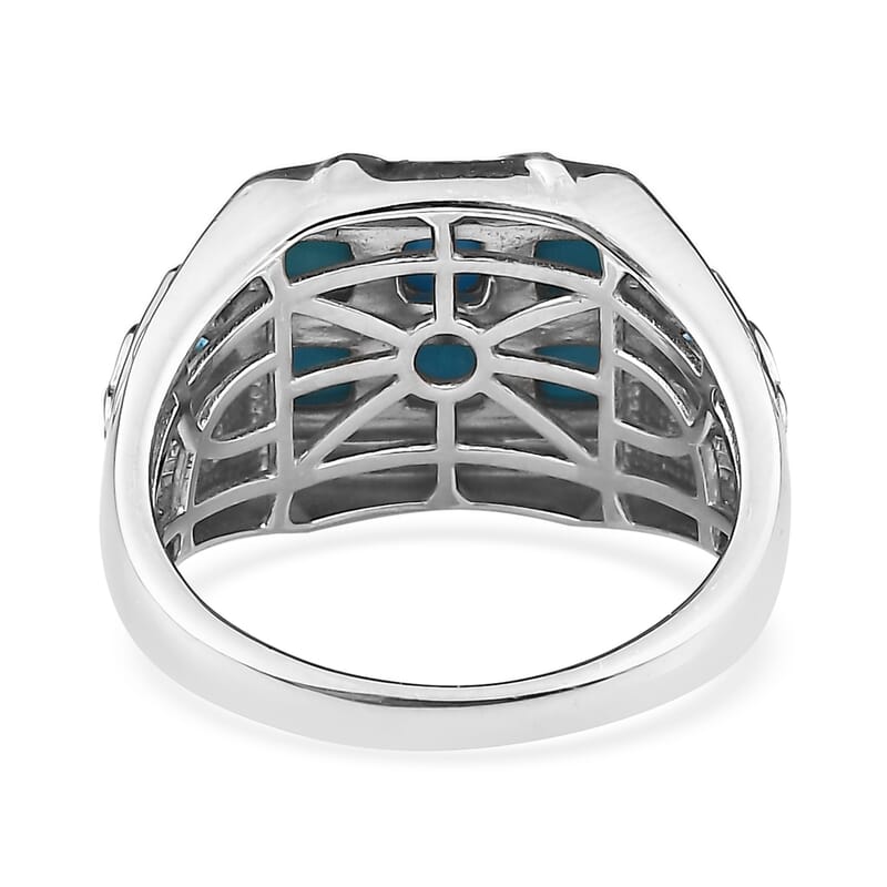 Premium Sleeping Beauty Turquoise and Multi Gemstone Men's Ring in Platinum Over Sterling Silver (Size 10.0) 2.15 ctw