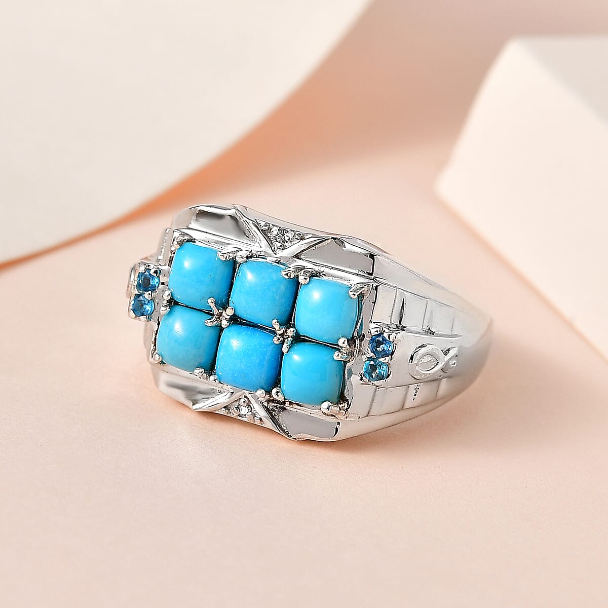 Premium Sleeping Beauty Turquoise and Multi Gemstone Men's Ring in Platinum Over Sterling Silver (Size 14.0) 2.15 ctw image number 1