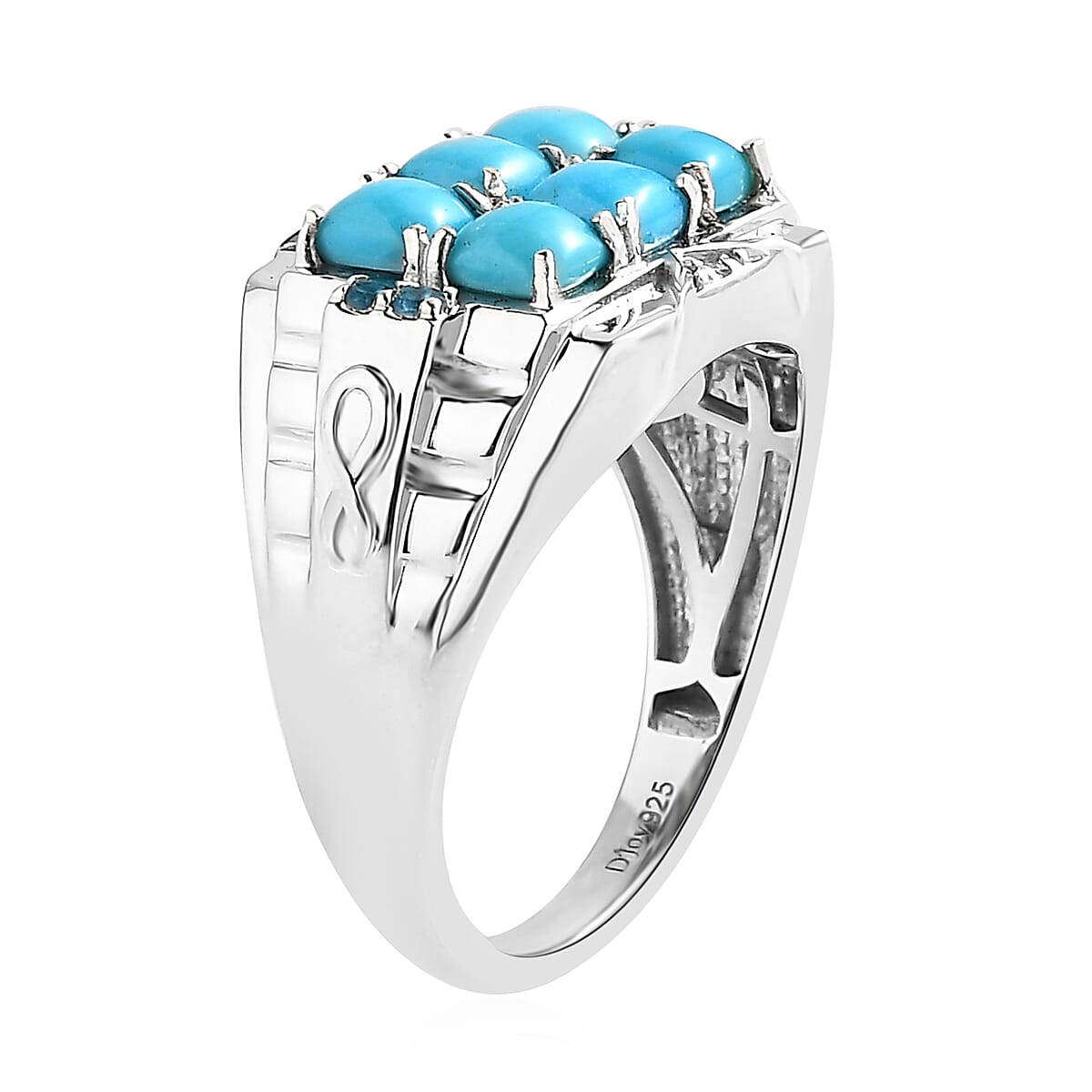 Premium Sleeping Beauty Turquoise and Multi Gemstone Men's Ring in Platinum Over Sterling Silver (Size 14.0) 2.15 ctw image number 3