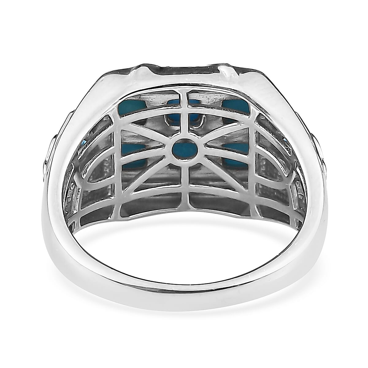Premium Sleeping Beauty Turquoise and Multi Gemstone Men's Ring in Platinum Over Sterling Silver (Size 14.0) 2.15 ctw image number 4