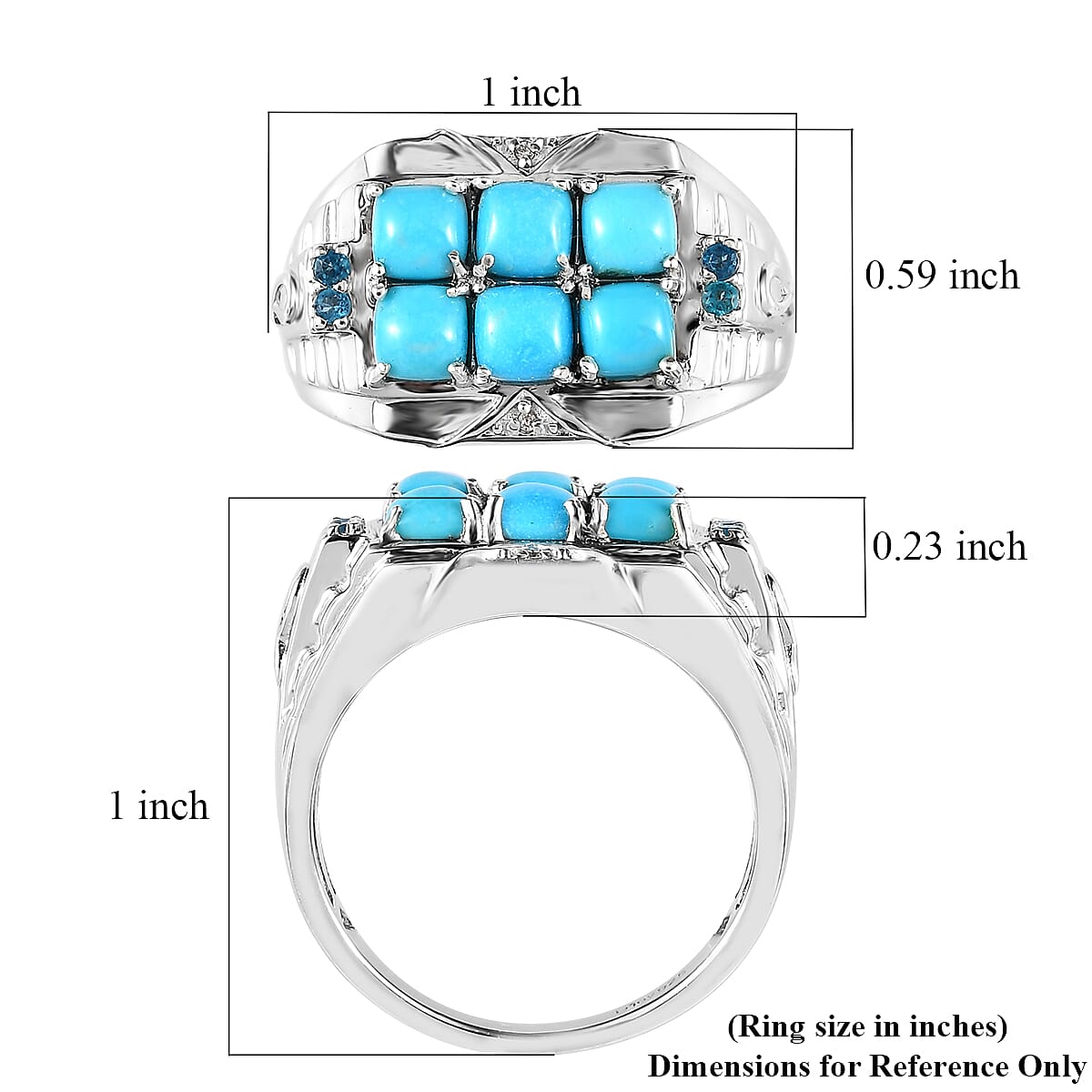 Premium Sleeping Beauty Turquoise and Multi Gemstone Men's Ring in Platinum Over Sterling Silver (Size 14.0) 2.15 ctw image number 5