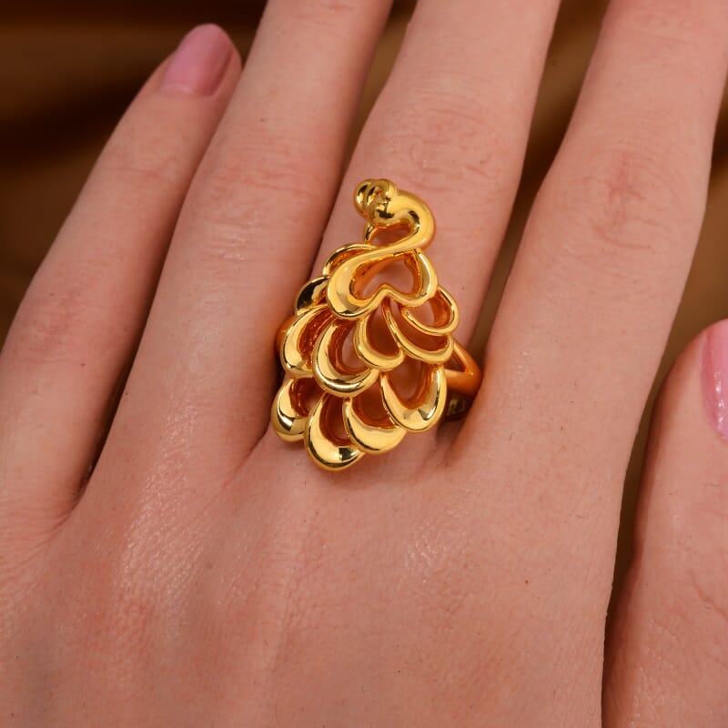 24K Yellow Gold Electroform Peacock Ring (Size 10.0) 3.20 Grams