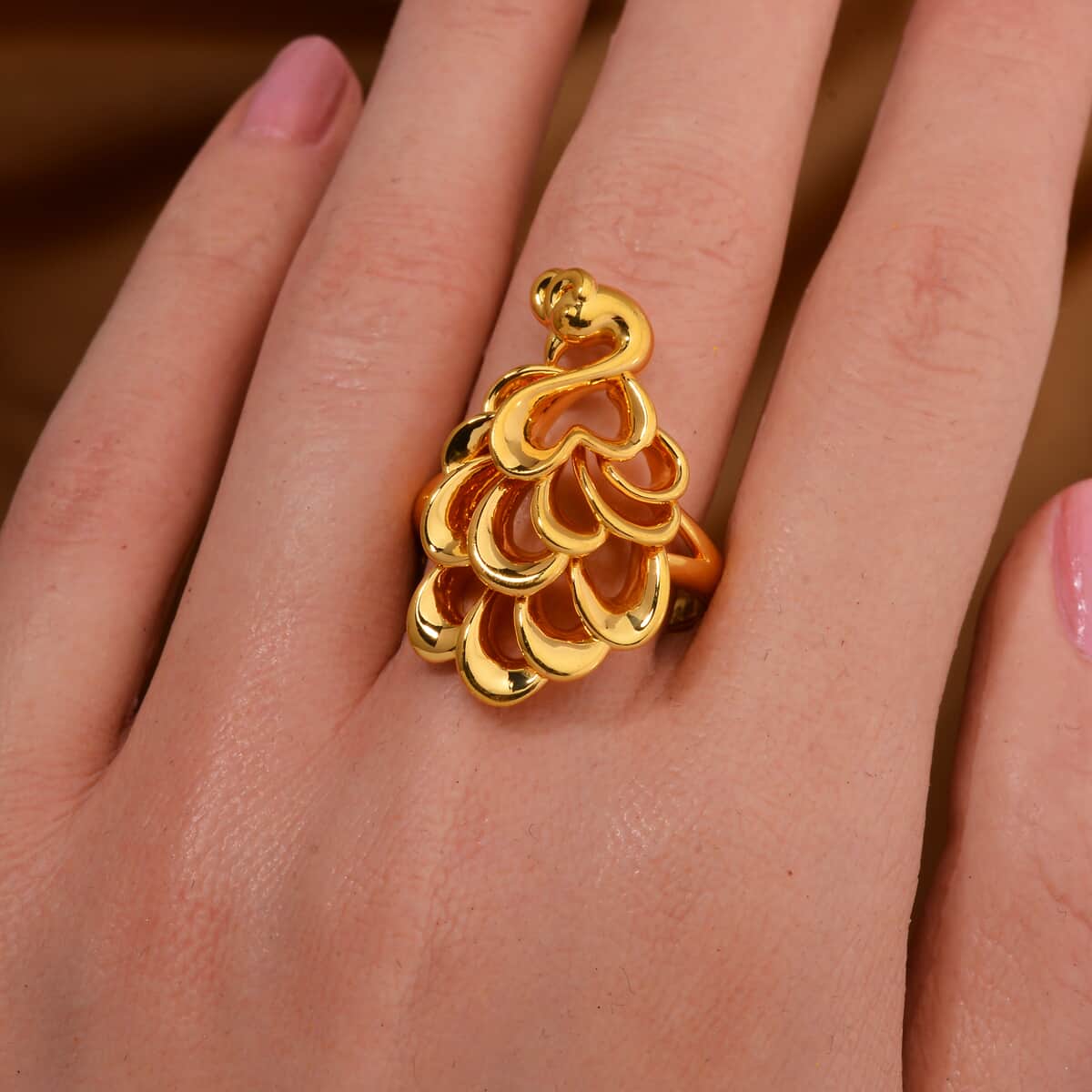 24K Yellow Gold Electroform Peacock Ring (Size 7.0) 3.20 Grams image number 1