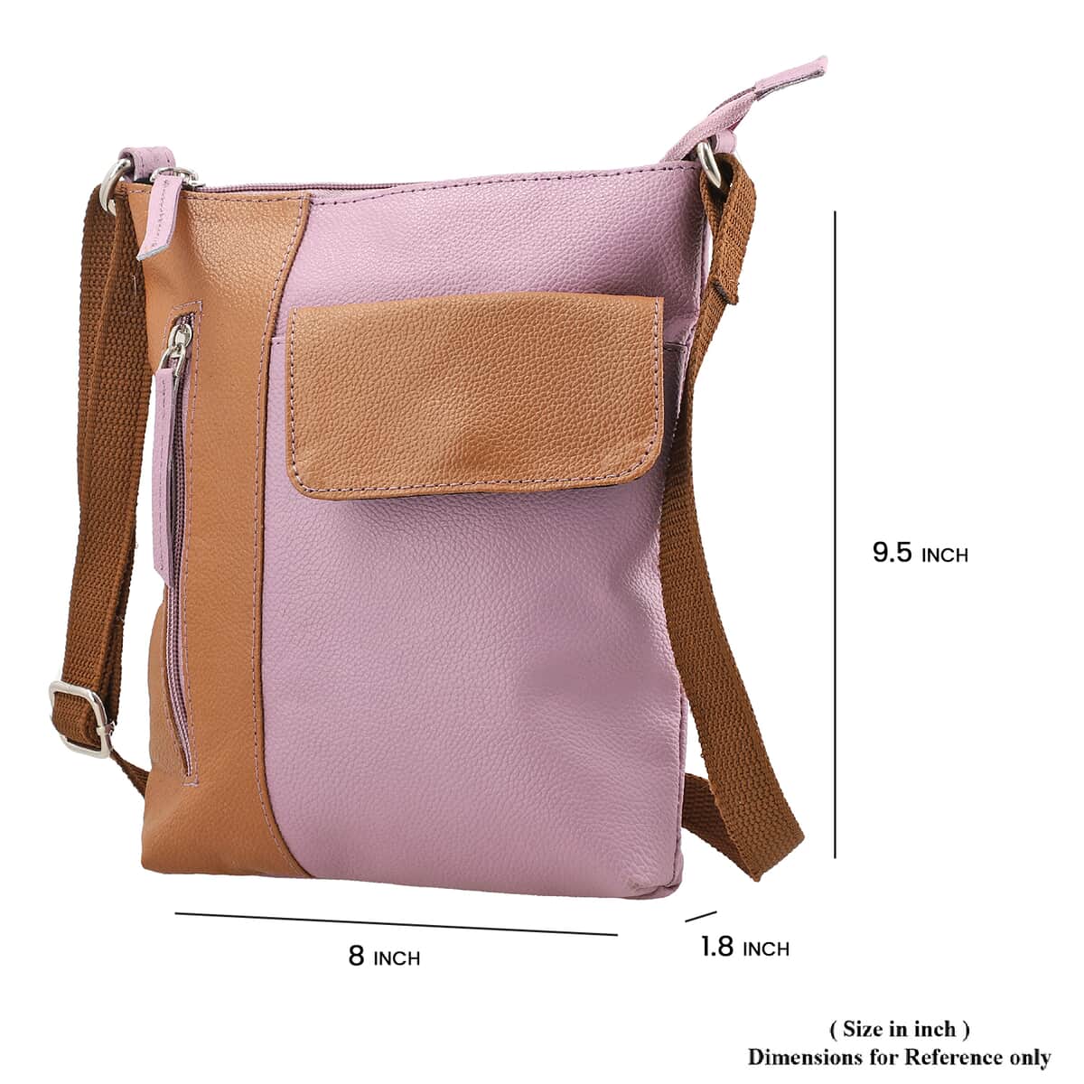 Mauve and Tan Genuine Leather Crossbody Bag with Multiple Pockets Adjustable Strap Zipper Closure, Leather Bag For Women image number 6