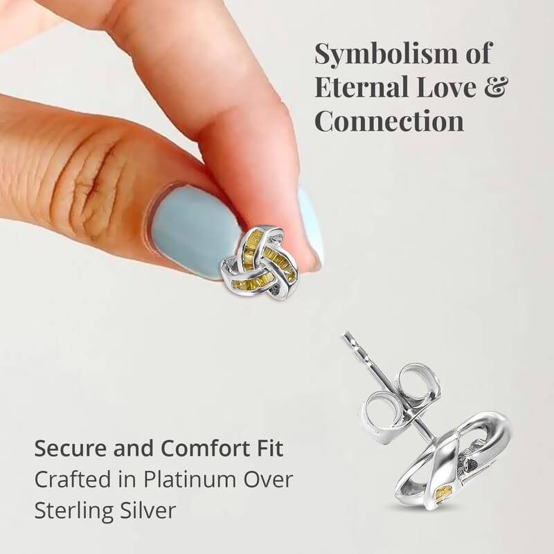 Yellow Diamond 0.25 ctw Knot Earrings in Platinum Over Sterling Silver