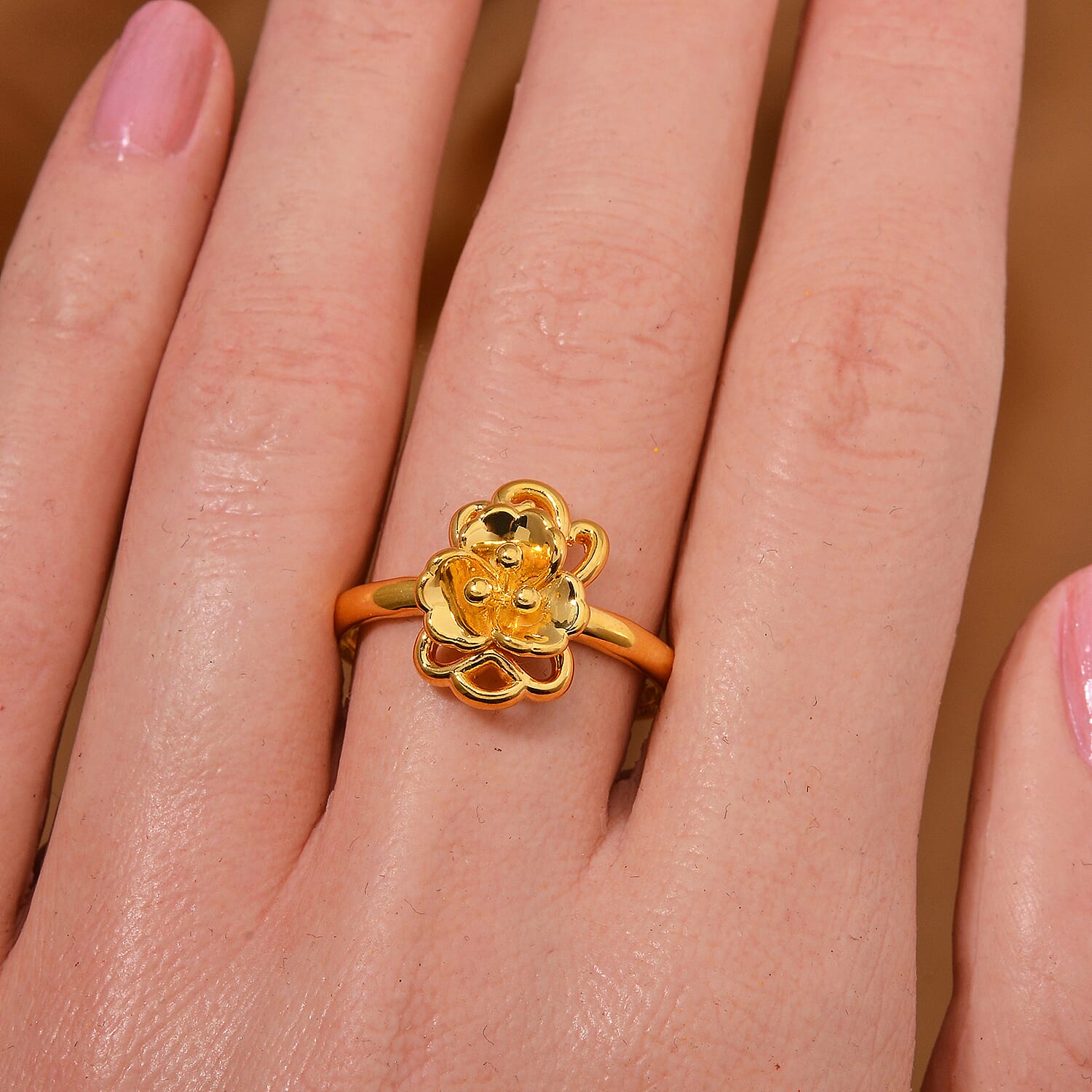 24K Yellow Gold Electroform Floral Ring (Size 10.0) 1.35 Grams