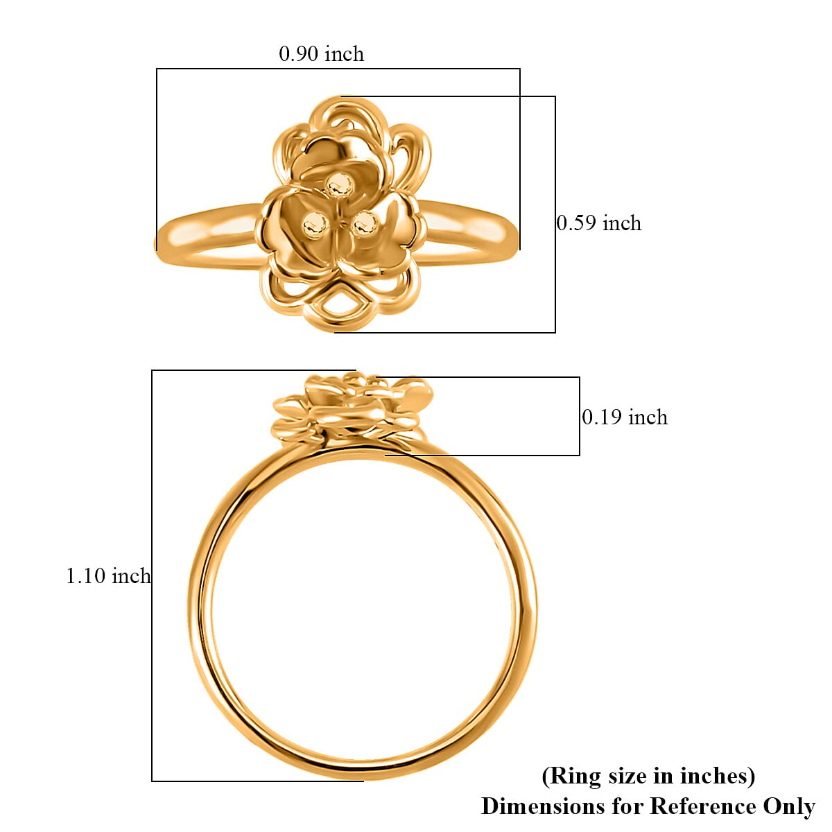 24K Yellow Gold Electroform Floral Ring (Size 10.0) 1.35 Grams