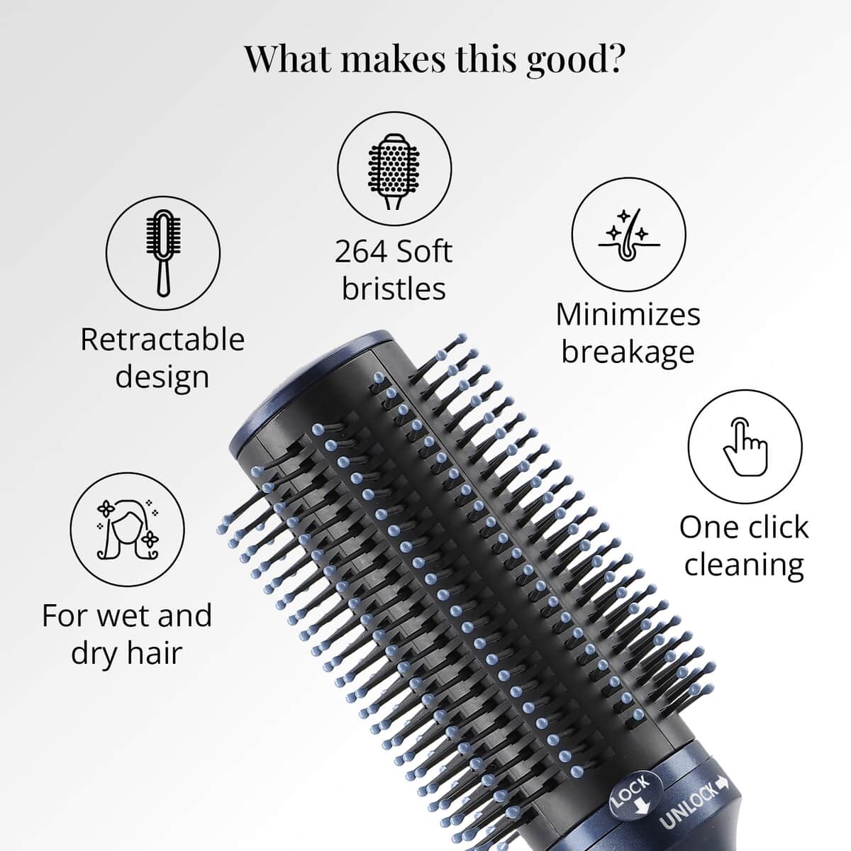 Neomi Detangler Hair Brush With Retractable Bristle Technology, Quick Clean Hair Comb For Loosening and Detangling - Navy (Patent Pending) (Del. in 7-10 Days) image number 3