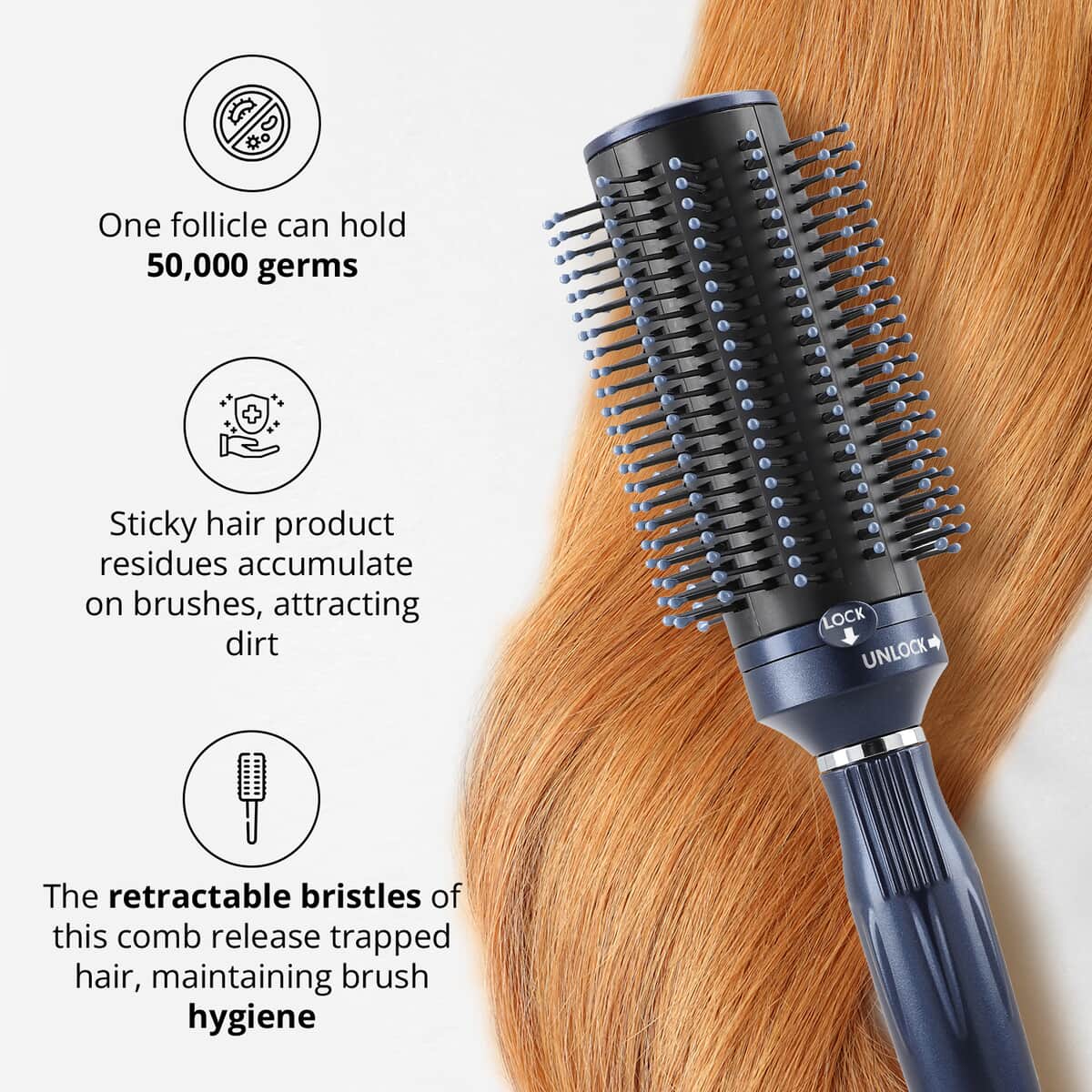 Neomi Detangler Hair Brush With Retractable Bristle Technology, Quick Clean Hair Comb For Loosening and Detangling - Navy (Patent Pending) (Del. in 7-10 Days) image number 5