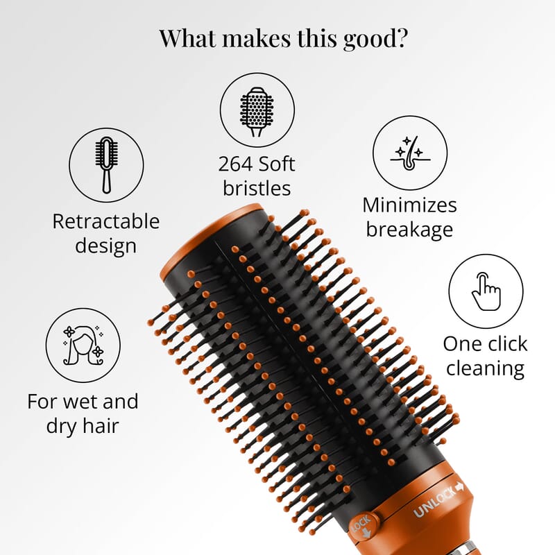 Neomi Detangler Hair Brush With Retractable Bristle Technology, Quick Clean Hair Comb For Loosening and Detangling – Brown (Patent Pending)