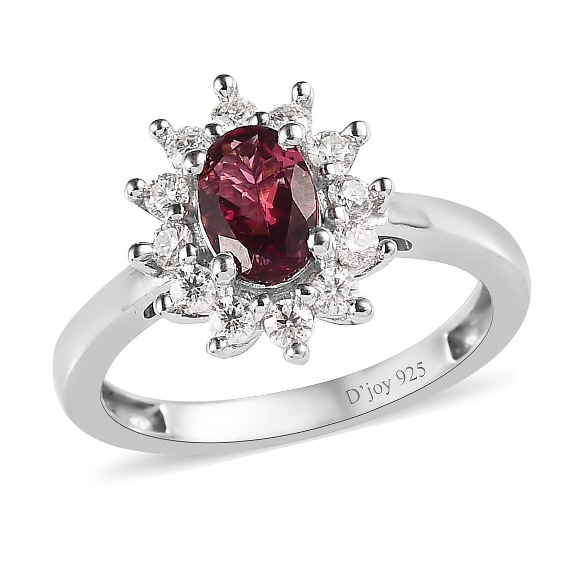 Ouro Fino Rubellite, Moissanite Sunburst Ring in Platinum Over Sterling Silver (Size 10.0) 0.85 ctw image number 0