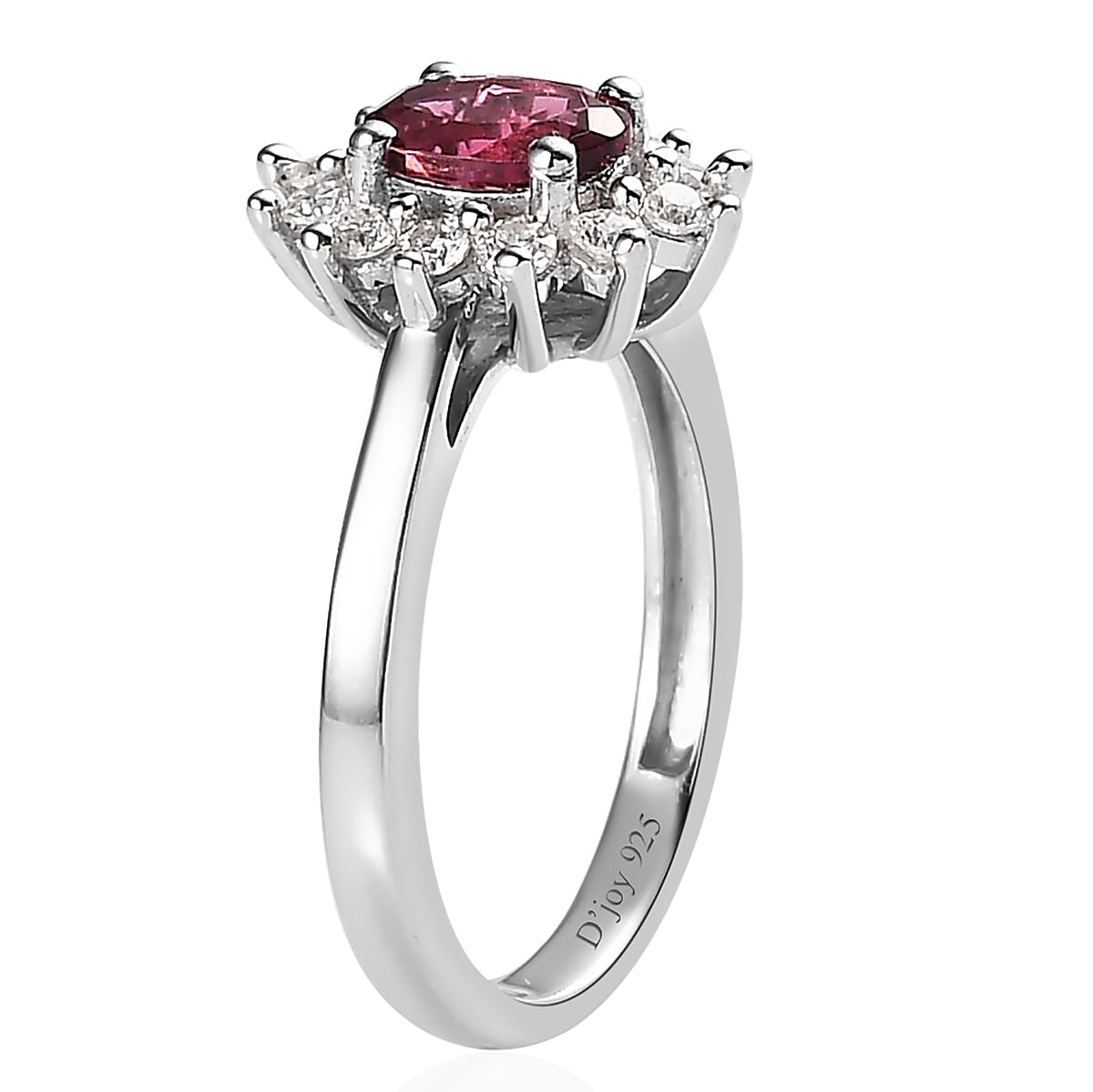 Ouro Fino Rubellite, Moissanite Sunburst Ring in Platinum Over Sterling Silver (Size 10.0) 0.85 ctw image number 3