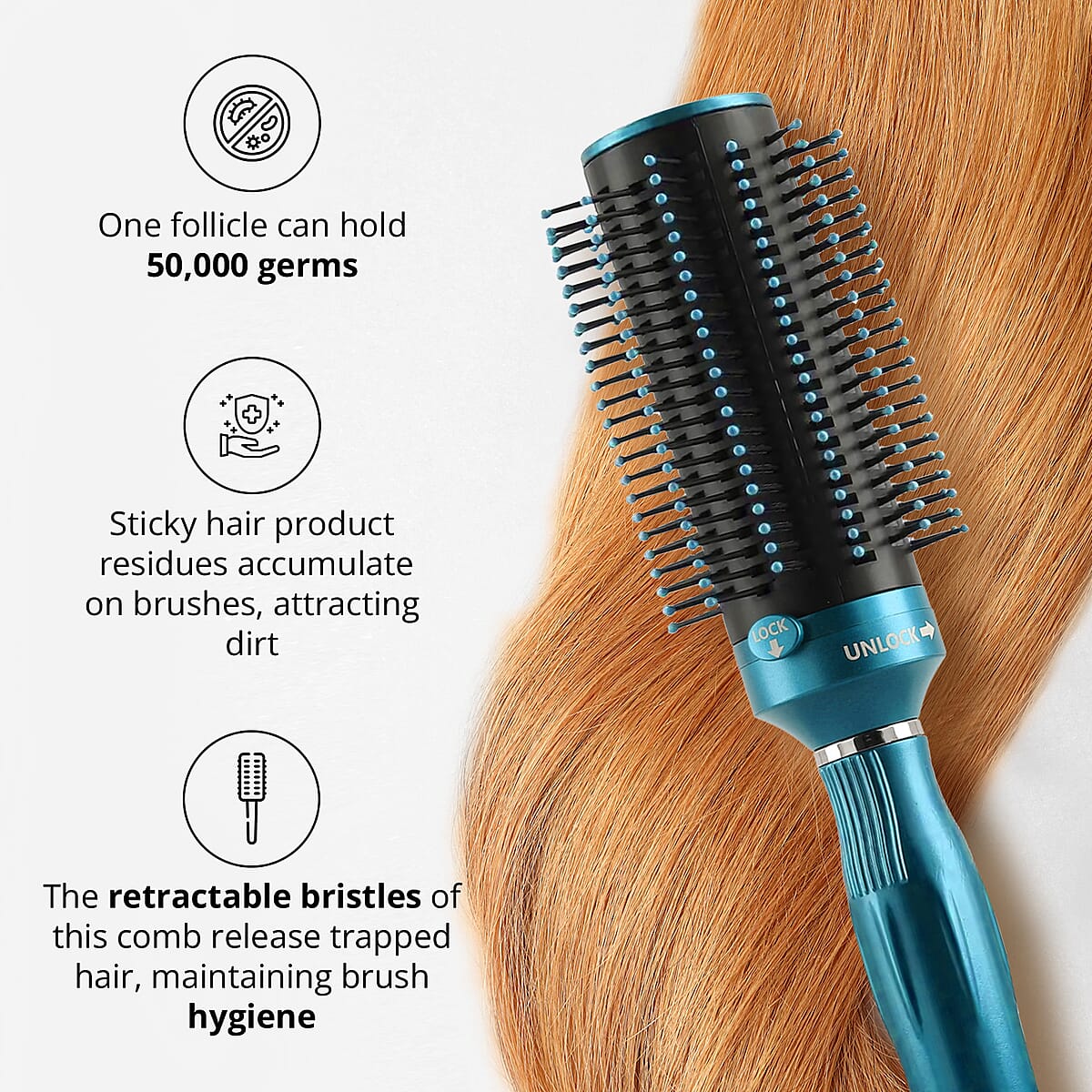 Neomi Detangler Hair Brush With Retractable Bristle Technology, Quick Clean Hair Comb For Loosening and Detangling – Blue (Patent Pending) image number 5