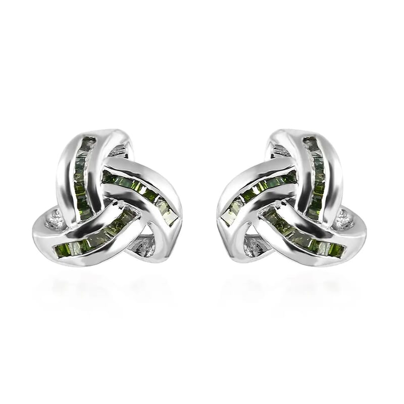 Diamond Knot Stud Earrings in Platinum Over Sterling Silver 0.25 ctw
