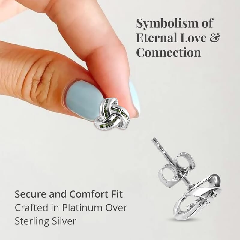 Diamond Knot Stud Earrings in Platinum Over Sterling Silver 0.25 ctw