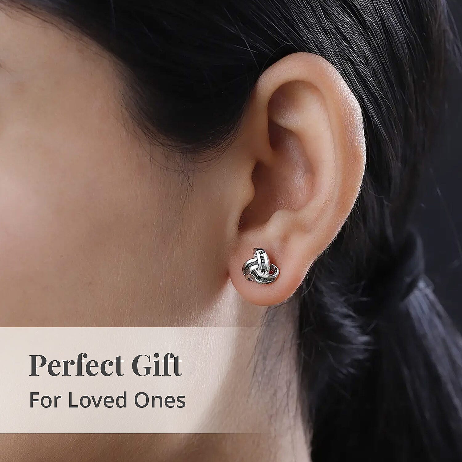 Diamond Knot Stud Earrings in Platinum Over Sterling Silver 0.25 ctw