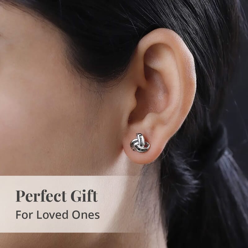 Diamond Knot Stud Earrings in Platinum Over Sterling Silver 0.25 ctw
