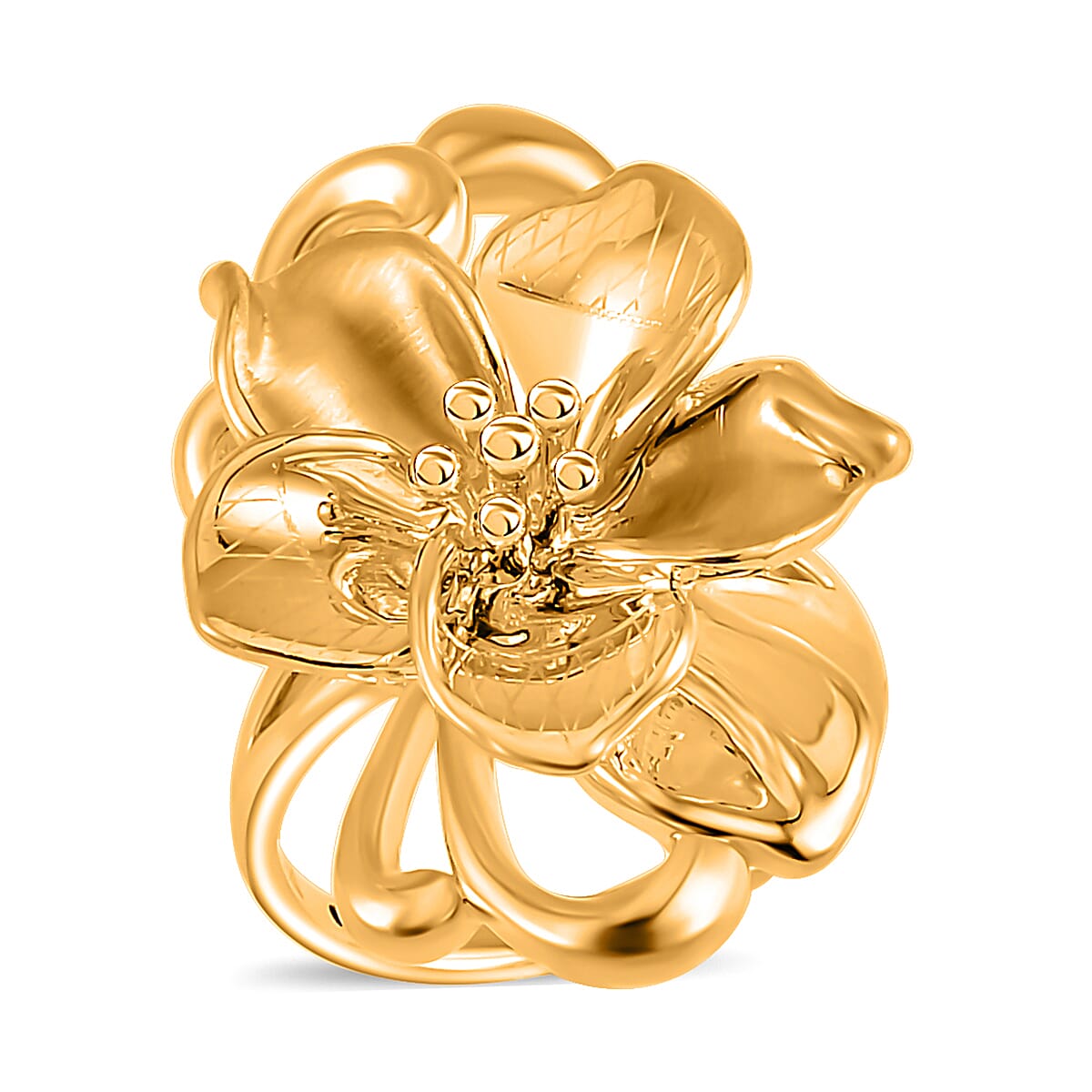24K Yellow Gold Electroform Peony Floral Ring (Size 10.0) 2.75 Grams