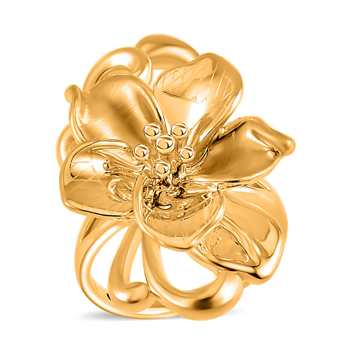 24K Yellow Gold Electroform Peony Floral Ring (Size 10.0) 2.75 Grams image number 0