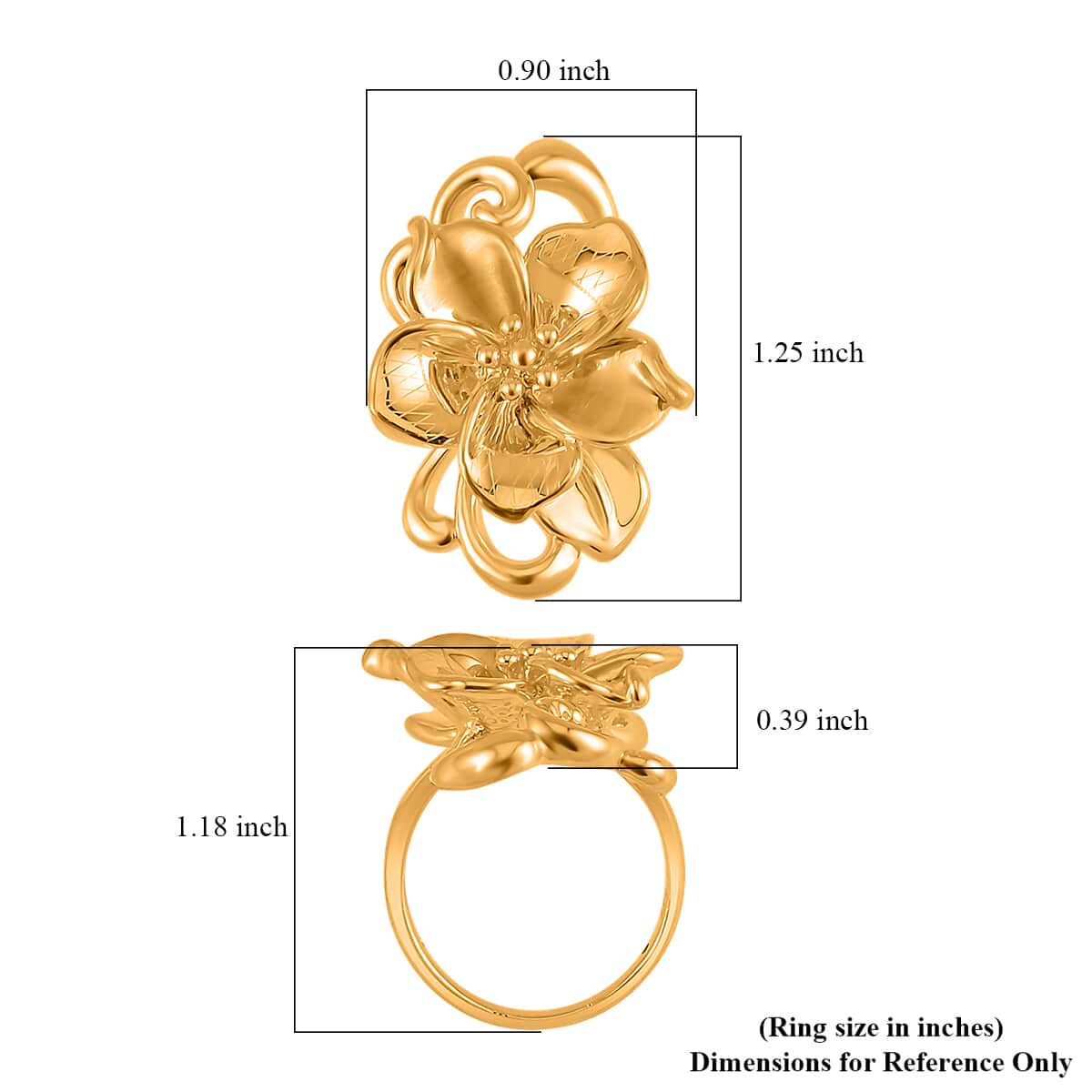 24K Yellow Gold Electroform Peony Floral Ring (Size 10.0) 2.75 Grams image number 5