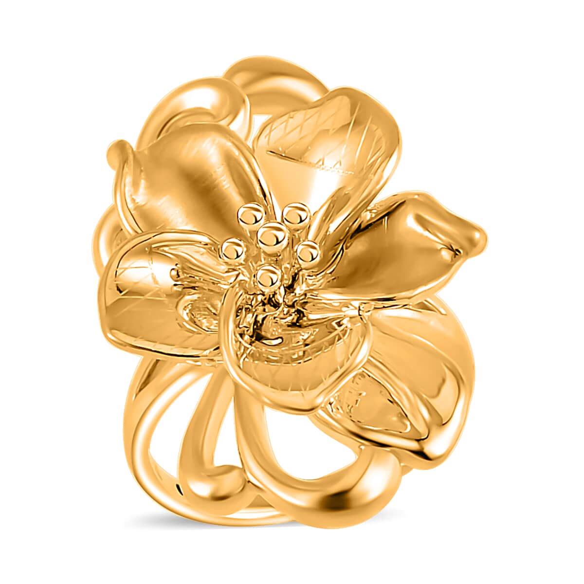 24K Yellow Gold Electroform Peony Floral Ring (Size 6.0) 2.75 Grams image number 0