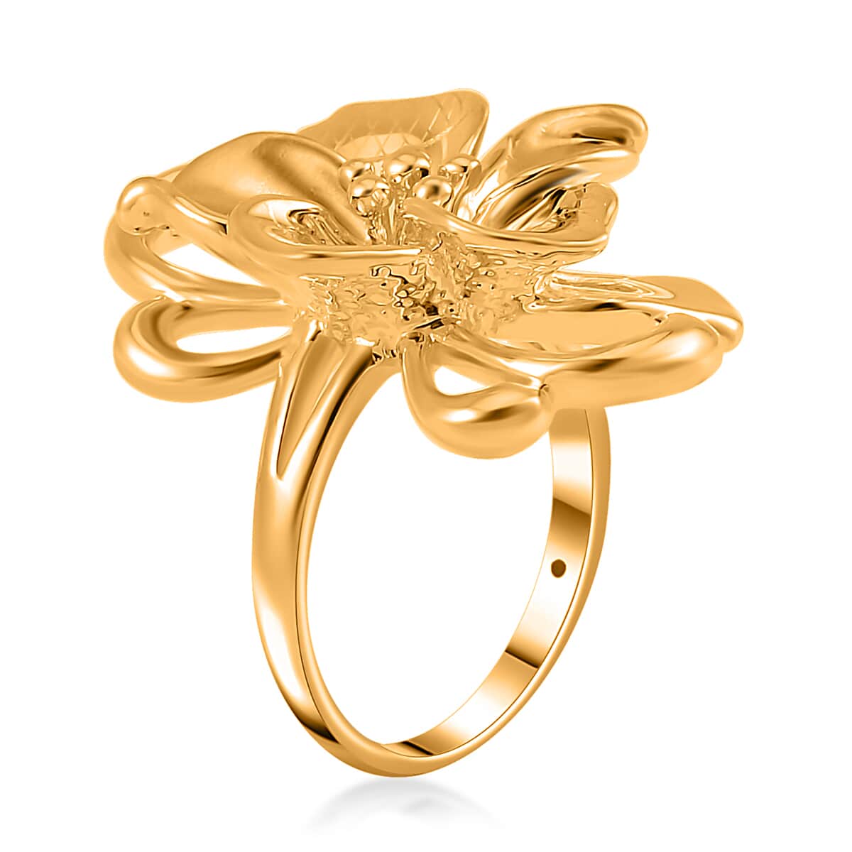 24K Yellow Gold Electroform Peony Floral Ring (Size 6.0) 2.75 Grams image number 3