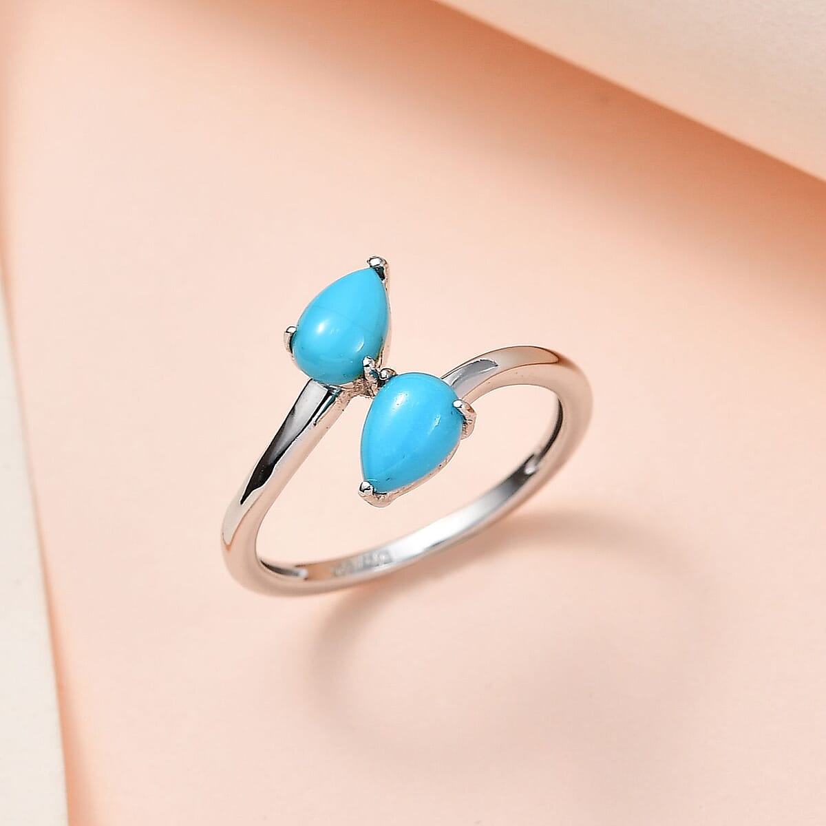 Sleeping Beauty Turquoise 0.85 ctw Bypass Ring in Platinum Over Sterling Silver (Size 9.0) image number 1