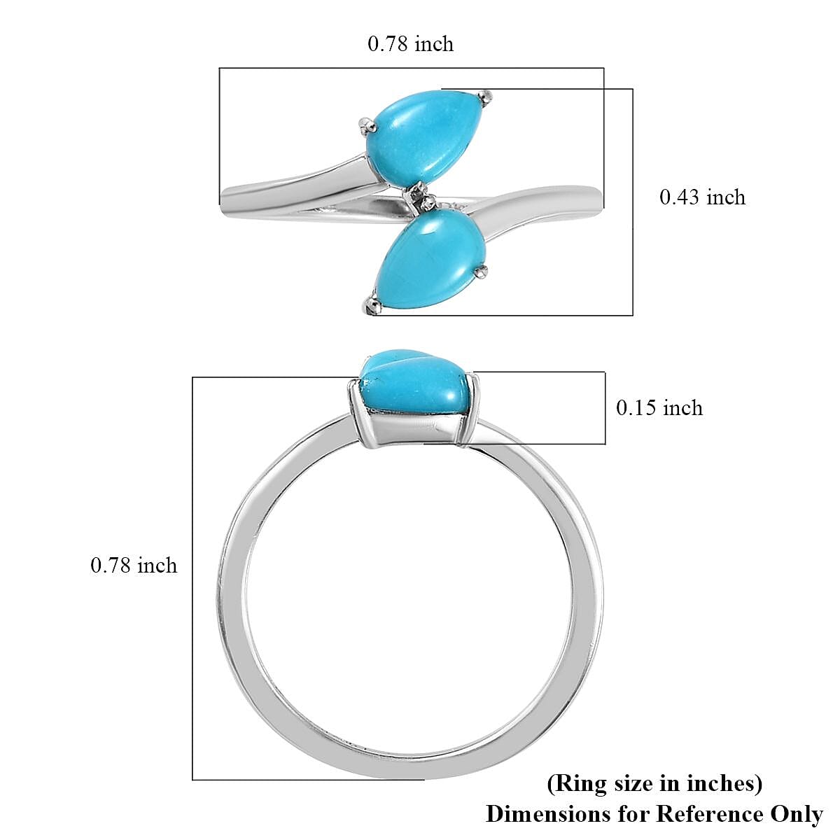 Sleeping Beauty Turquoise 0.85 ctw Bypass Ring in Platinum Over Sterling Silver (Size 9.0) image number 5