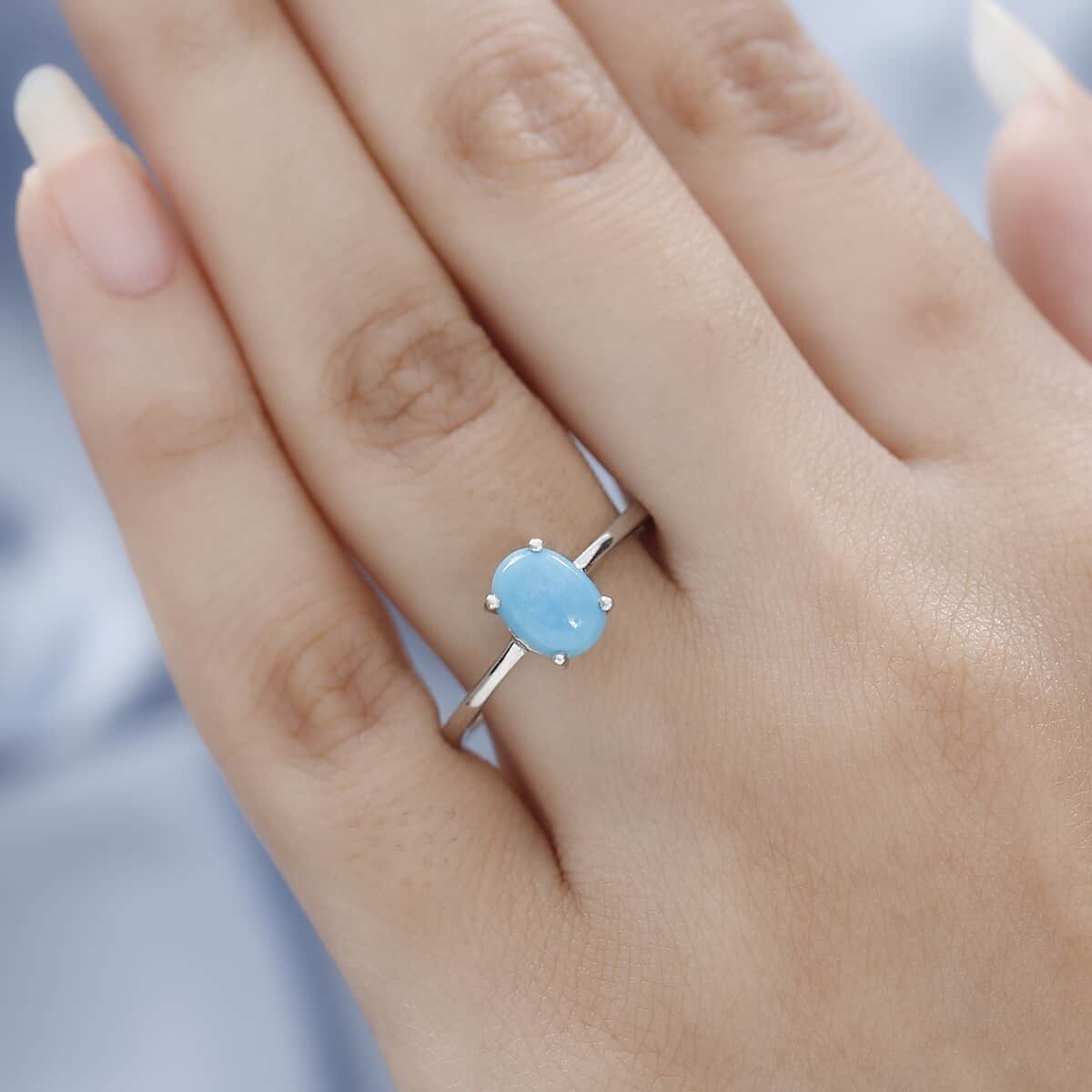 Sleeping Beauty Turquoise Solitaire Ring in Platinum Over Sterling Silver (Size 10.0) 1.00 ctw image number 2