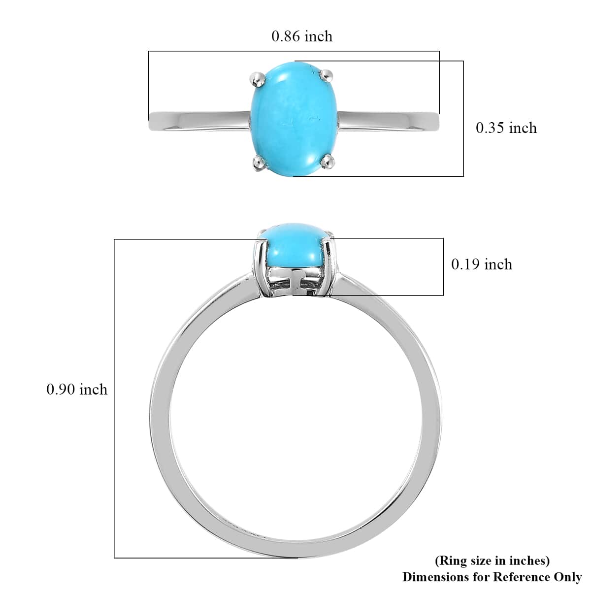 Sleeping Beauty Turquoise Solitaire Ring in Platinum Over Sterling Silver (Size 11.0) 1.00 ctw image number 5