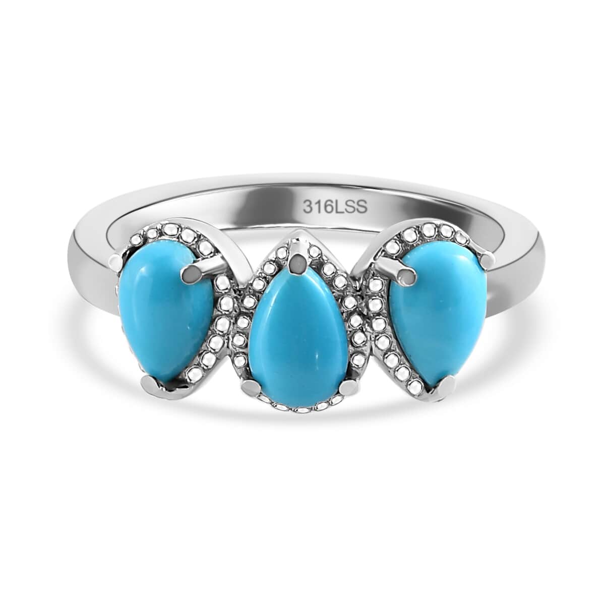 Sleeping Beauty Turquoise 3 Stone Ring in Stainless Steel 1.25 ctw image number 0