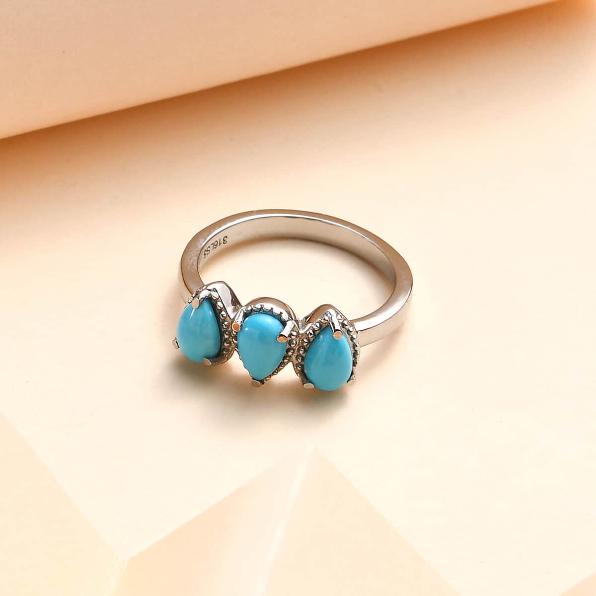 Sleeping Beauty Turquoise 3 Stone Ring in Stainless Steel 1.25 ctw image number 1