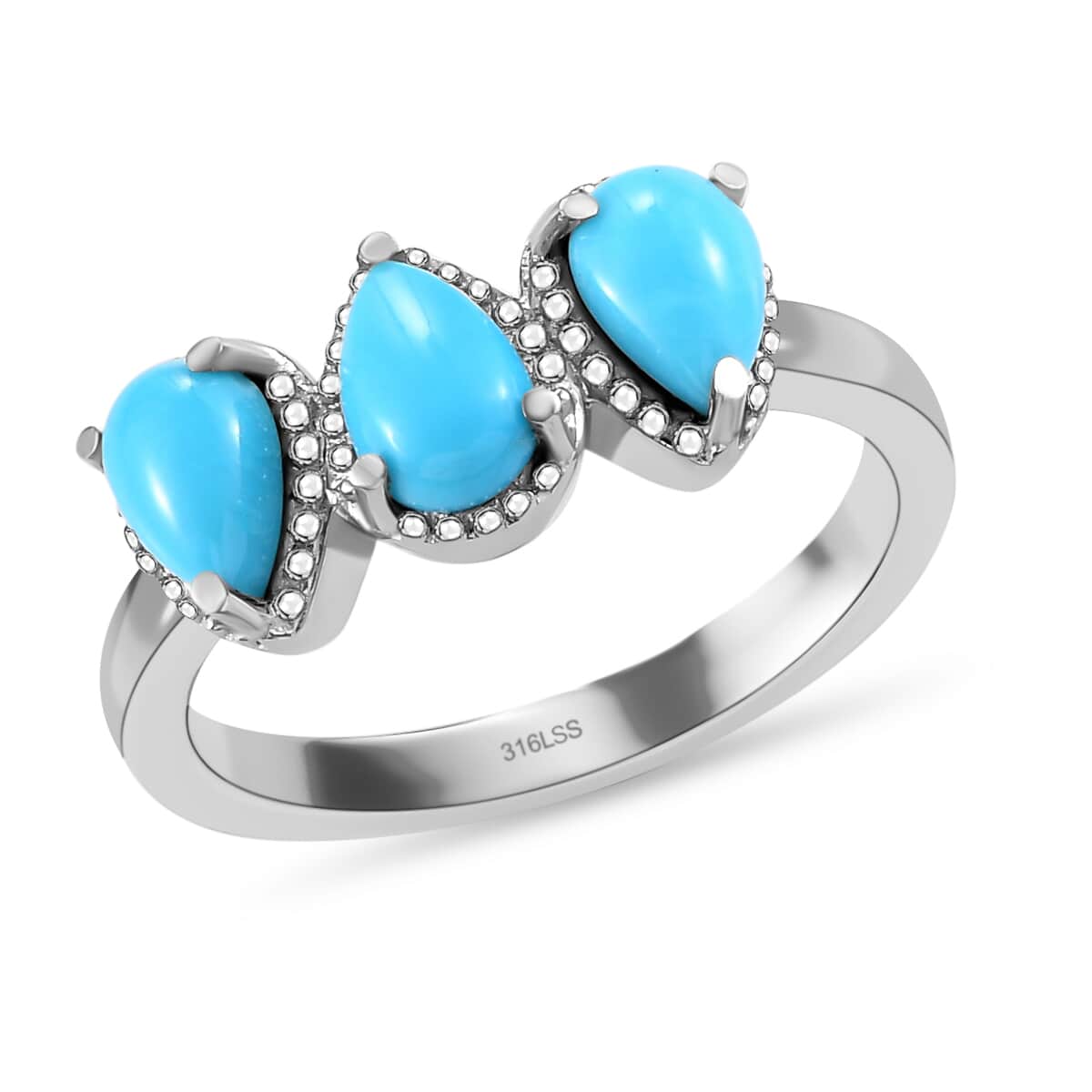 Sleeping Beauty Turquoise 3 Stone Ring in Stainless Steel 1.25 ctw image number 3