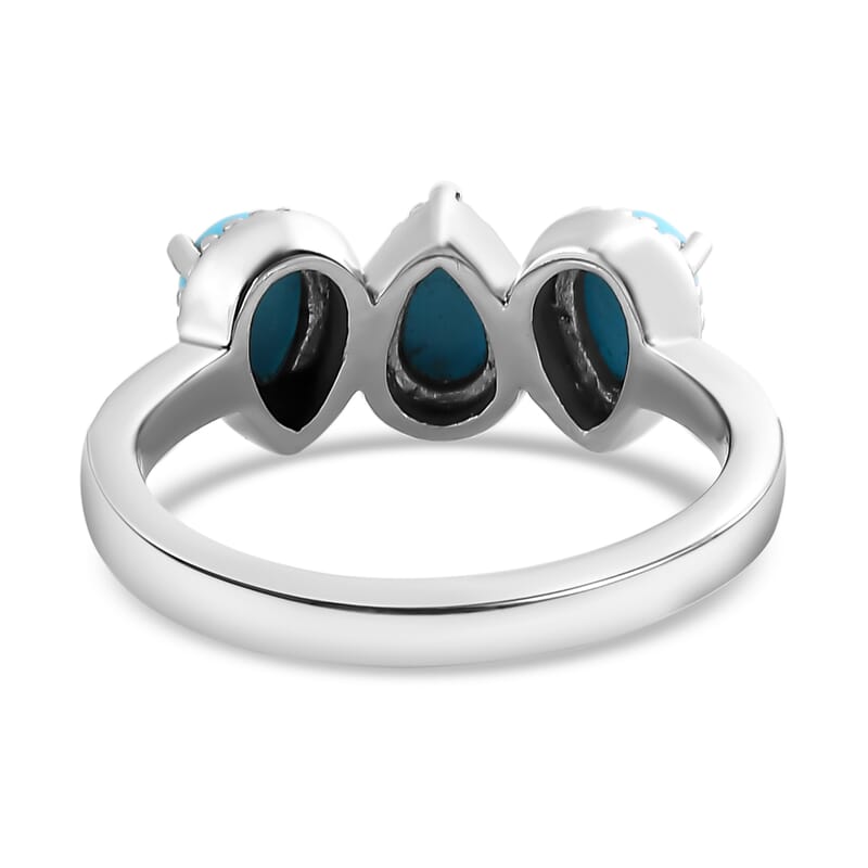 Sleeping Beauty Turquoise 3 Stone Ring in Stainless Steel (Size 10.0) 1.25 ctw
