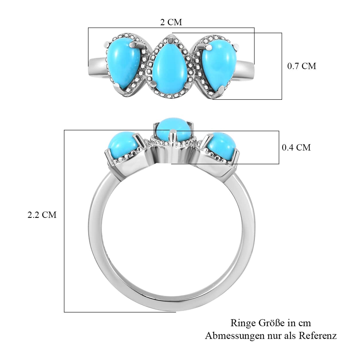 Sleeping Beauty Turquoise 3 Stone Ring in Stainless Steel 1.25 ctw image number 6