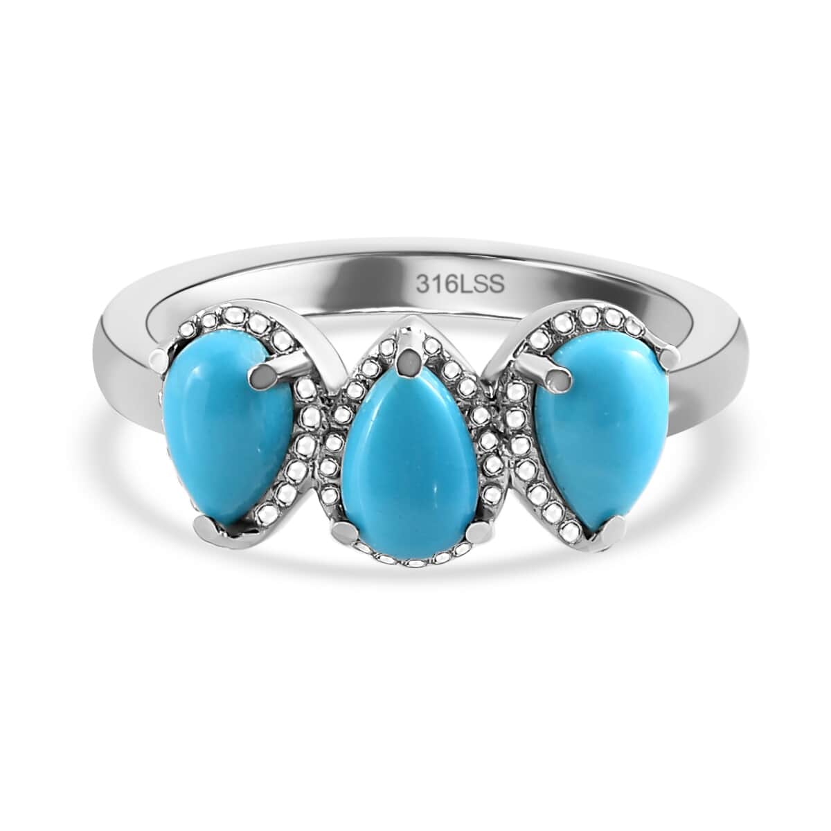 Sleeping Beauty Turquoise 3 Stone Ring in Stainless Steel (Size 7.0) 1.25 ctw image number 0