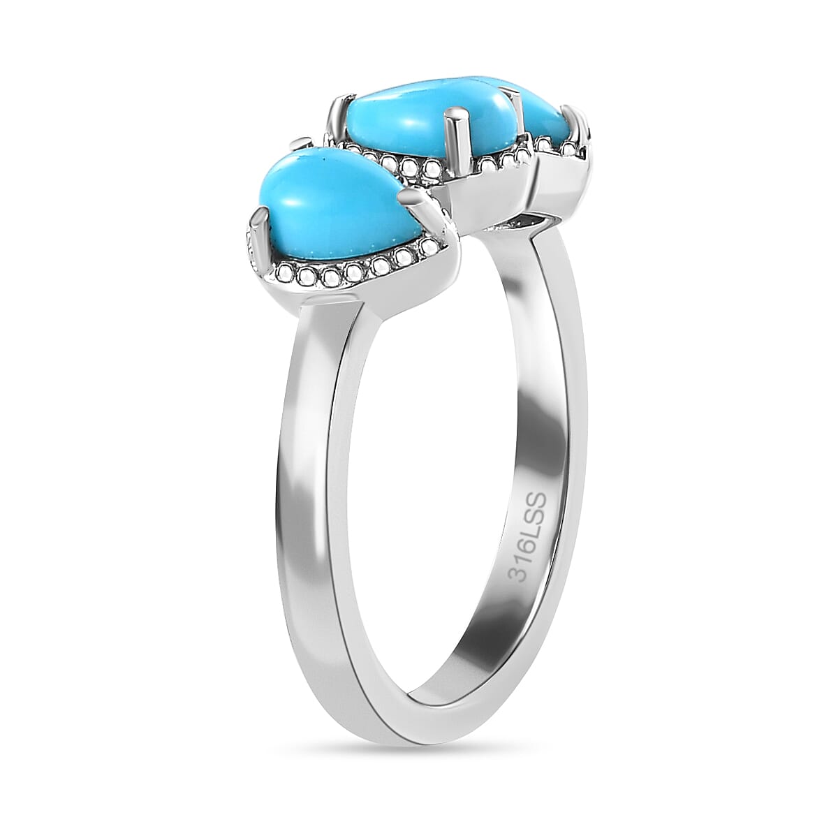 Sleeping Beauty Turquoise 3 Stone Ring in Stainless Steel (Size 8.0) 1.25 ctw image number 4