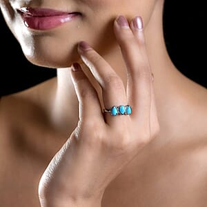 Sleeping Beauty Turquoise 3 Stone Ring in Stainless Steel (Size 9.0) 1.25 ctw