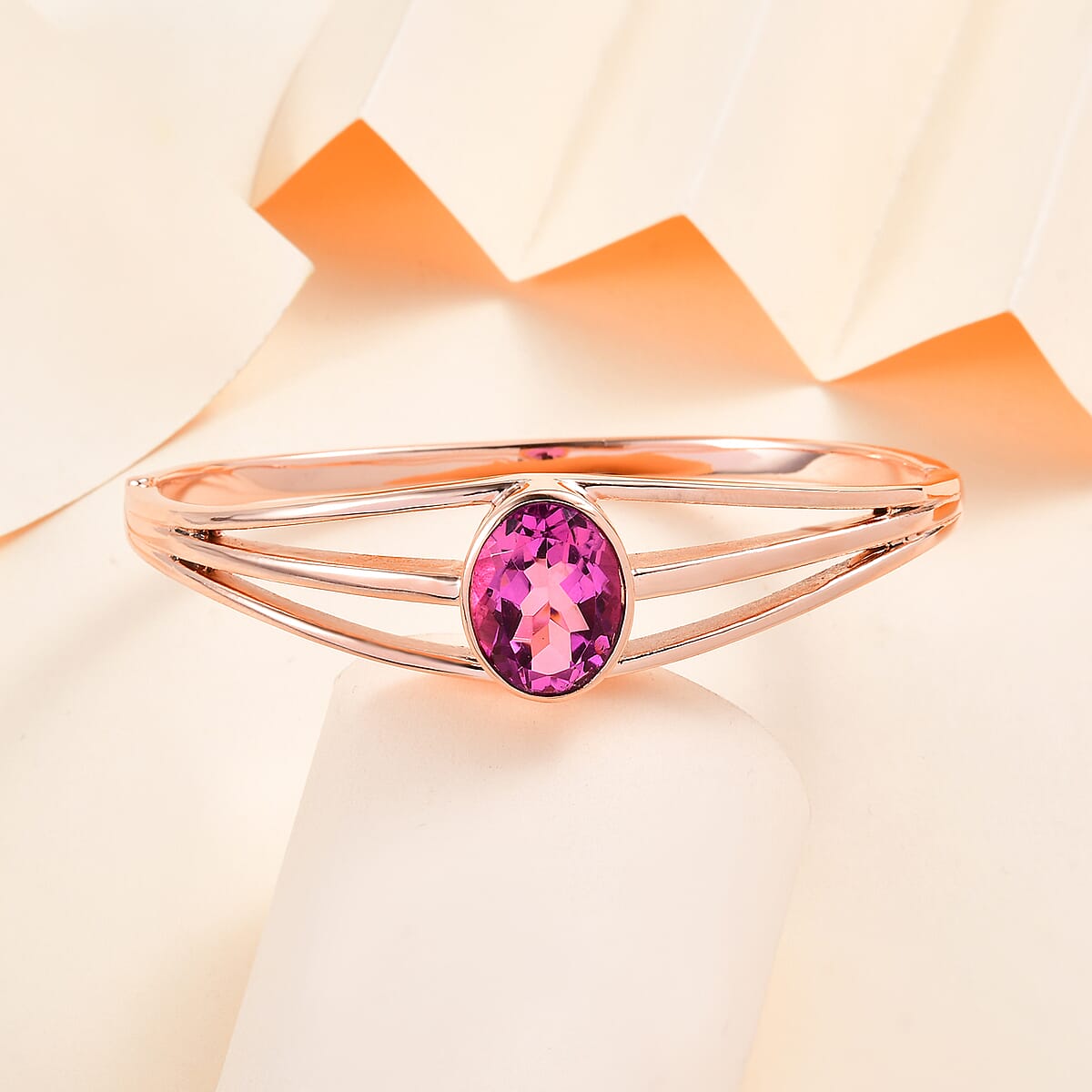 Radiant Orchid Quartz (Triplet) Bangle Bracelet in ION Plated RG Stainless Steel (6.50 In) 9.65 ctw image number 1