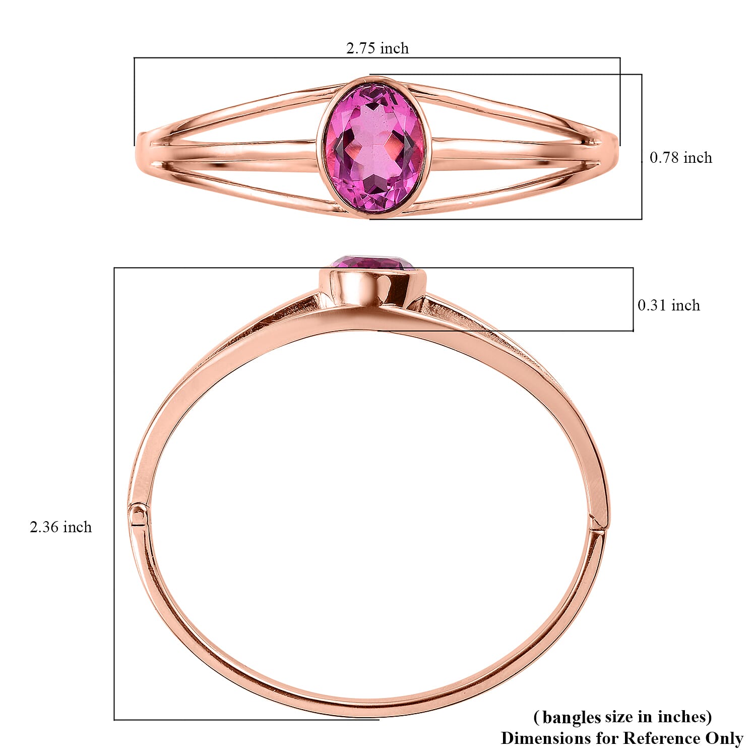 Radiant Orchid Quartz (Triplet) Bangle Bracelet in ION Plated RG Stainless Steel (6.50 In) 9.65 ctw