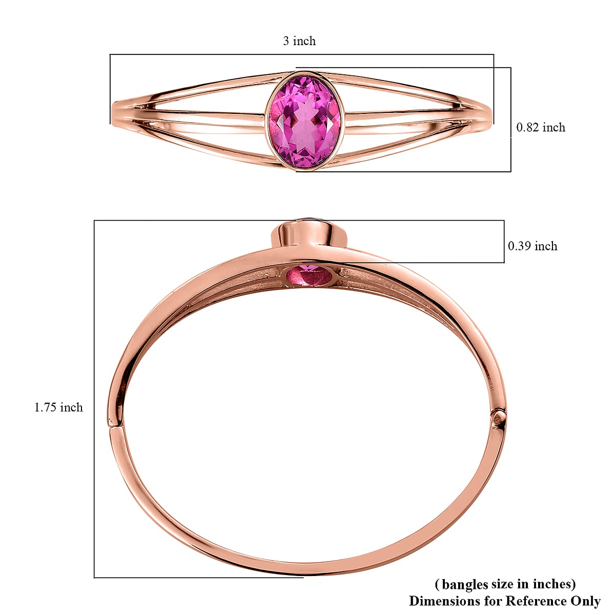 Radiant Orchid Quartz (Triplet) Bangle Bracelet in ION Plated RG Stainless Steel (7.25 In) 9.65 ctw image number 5