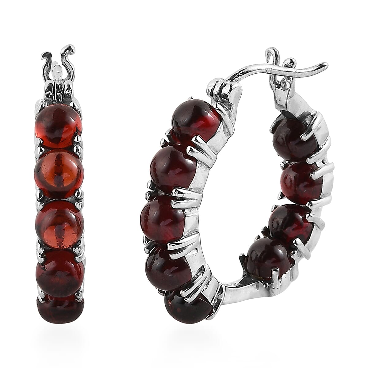 Mozambique Garnet Hoop Earrings in Stainless Steel 13.60 ctw
